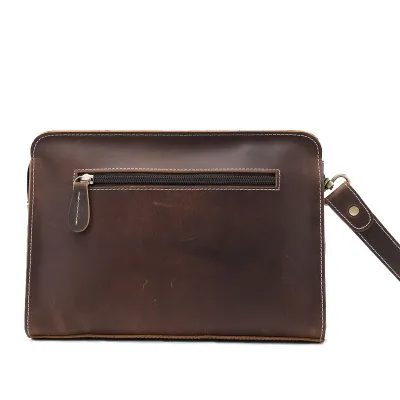 Genuine Crazy Horse Leather Handbag – Retro Cowhide Clutch Bag
